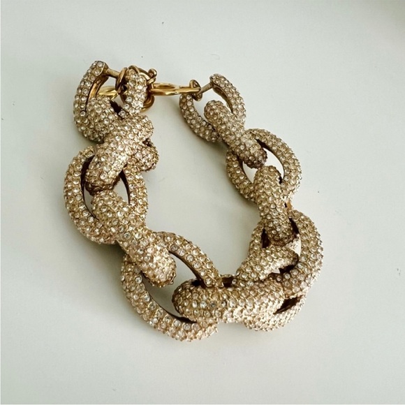 J. Crew Gold Pave Crystal Chunky Link Bracelet EUC - Picture 3 of 7